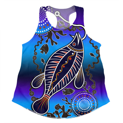 Australia Fishing Aboriginal Fishing Custom Women Racerback Singlet - Hooked On Fishing With Aboriginal Patterns Women Racerback Singlet