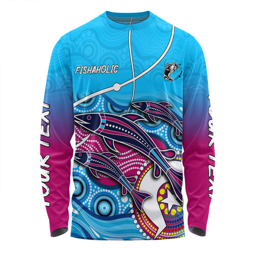 Australia Fishing Aboriginal Fishing Custom Long Sleeve T-shirt - Fishaholic With The Dhari Symbol And Aboriginal Pattern Long Sleeve T-shirt Australia Fishing Aboriginal Fishing Custom Long Sleeve T-shirt - Fishaholic With The Dhari Symbol And Aboriginal Pattern Long Sleeve T-shirt
