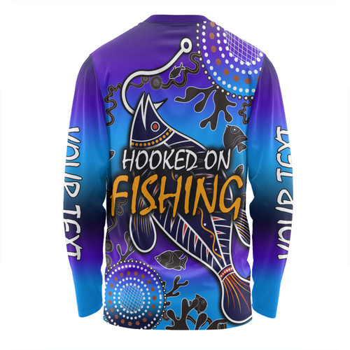 Australia Fishing Aboriginal Fishing Custom Long Sleeve T-shirt - Hooked On Fishing With Aboriginal Patterns Long Sleeve T-shirt Australia Fishing Aboriginal Fishing Custom Long Sleeve T-shirt - Hooked On Fishing With Aboriginal Patterns Long Sleeve T-shirt