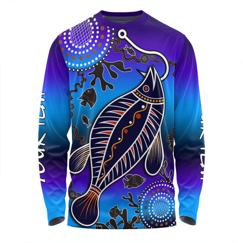 Australia Fishing Aboriginal Fishing Custom Long Sleeve T-shirt - Hooked On Fishing With Aboriginal Patterns Long Sleeve T-shirt