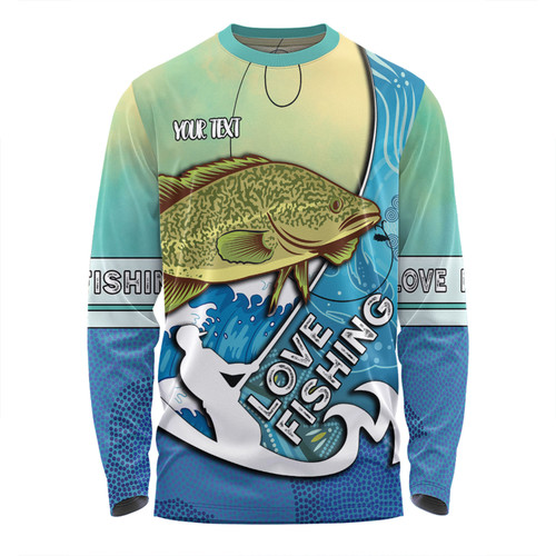 Australia Fishing Aboriginal Fishing Custom Long Sleeve T-shirt - Love Fishing Murray Cod In Aboriginal Art Patterns Long Sleeve T-shirt