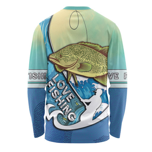 Australia Fishing Aboriginal Fishing Custom Long Sleeve T-shirt - Love Fishing Murray Cod In Aboriginal Art Patterns Long Sleeve T-shirt