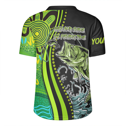 Australia Fishing Aboriginal Fishing Custom Rugby Jersey - Rise And Shine A Bass Fish Jumps Out Of Water And Aboriginal Patterns Inspired Rugby Jersey Australia Fishing Aboriginal Fishing Custom Rugby Jersey - Rise And Shine A Bass Fish Jumps Out Of Water And Aboriginal Patterns Inspired Rugby Jersey