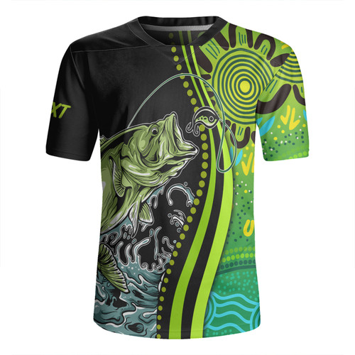 Australia Fishing Aboriginal Fishing Custom Rugby Jersey - Rise And Shine A Bass Fish Jumps Out Of Water And Aboriginal Patterns Inspired Rugby Jersey