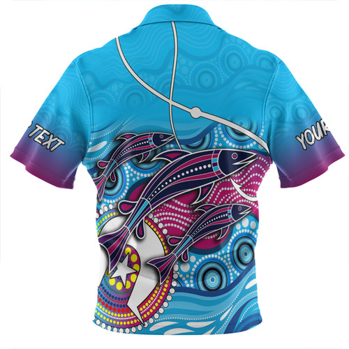 Australia Fishing Aboriginal Fishing Custom Zip Polo Shirt - Fishaholic With The Dhari Symbol And Aboriginal Pattern Zip Polo Shirt Australia Fishing Aboriginal Fishing Custom Zip Polo Shirt - Fishaholic With The Dhari Symbol And Aboriginal Pattern Zip Polo Shirt