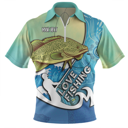 Australia Fishing Aboriginal Fishing Custom Zip Polo Shirt - Love Fishing Murray Cod In Aboriginal Art Patterns Zip Polo Shirt