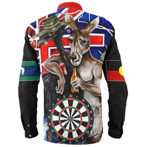 Australia Sport Darts Custom Long Sleeve Shirt - Dart Board And Australia Flag Patterns With Kangaroo Drinking Art Long Sleeve Shirt Australia Sport Darts Custom Long Sleeve Shirt - Dart Board And Australia Flag Patterns With Kangaroo Drinking Art Long Sleeve Shirt