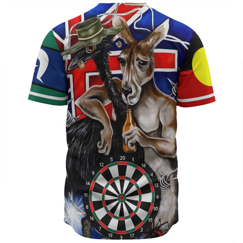 Australia Sport Darts Custom Baseball Shirt - Dart Board And Australia Flag Patterns With Kangaroo Drinking Art Baseball Shirt Australia Sport Darts Custom Baseball Shirt - Dart Board And Australia Flag Patterns With Kangaroo Drinking Art Baseball Shirt
