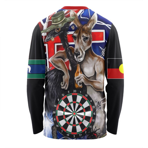 Australia Sport Darts Custom Long Sleeve T-shirt - Dart Board And Australia Flag Patterns With Kangaroo Drinking Art Long Sleeve T-shirt Australia Sport Darts Custom Long Sleeve T-shirt - Dart Board And Australia Flag Patterns With Kangaroo Drinking Art Long Sleeve T-shirt