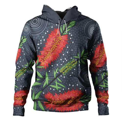 Australia Flowers Aboriginal Hoodie - Red Bottle Brush Tree Depicted In Aboriginal Style Hoodie