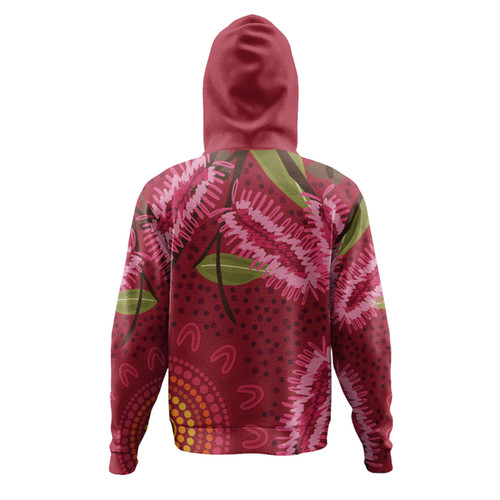 Australia Flowers Aboriginal Hoodie - Pink Bottle Brush Flora In Indigenous Painting Hoodie Australia Flowers Aboriginal Hoodie - Pink Bottle Brush Flora In Indigenous Painting Hoodie