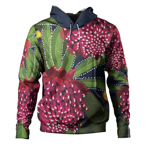 Australia Flowers Aboriginal Hoodie - Australian Waratah Flower Art Hoodie