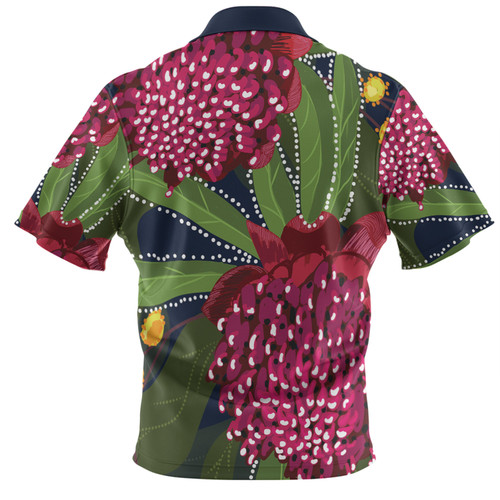Australia Flowers Aboriginal Polo Shirt - Australian Waratah Flower Art Polo Shirt Australia Flowers Aboriginal Polo Shirt - Australian Waratah Flower Art Polo Shirt