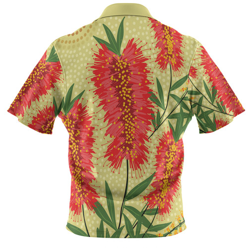 Australia Flowers Aboriginal Polo Shirt - Aboriginal Painting Red Bottle Brush Tree Polo Shirt Australia Flowers Aboriginal Polo Shirt - Aboriginal Painting Red Bottle Brush Tree Polo Shirt