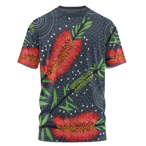 Australia Flowers Aboriginal T-shirt - Red Bottle Brush Tree Depicted In Aboriginal Style T-shirt