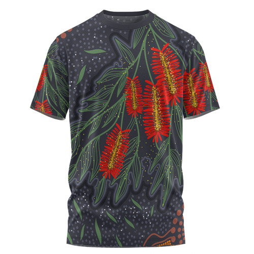 Australia Flowers Aboriginal T-shirt - Bottle Brush Medicinal Plant Art T-shirt