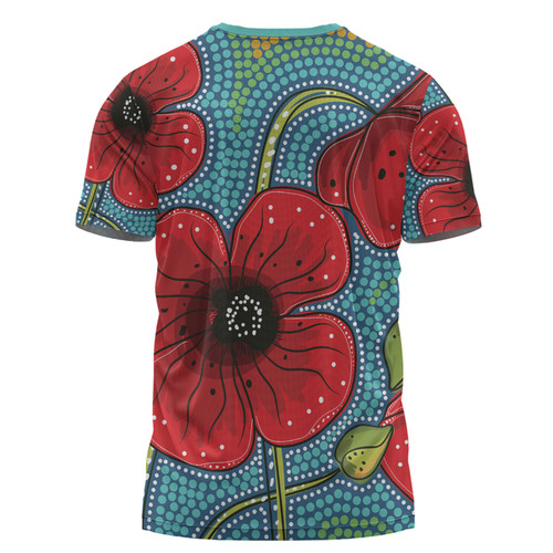 Australia Flowers Aboriginal T-shirt - Aboriginal Dot Art Of Australian Poppy Flower Painting T-shirt Australia Flowers Aboriginal T-shirt - Aboriginal Dot Art Of Australian Poppy Flower Painting T-shirt