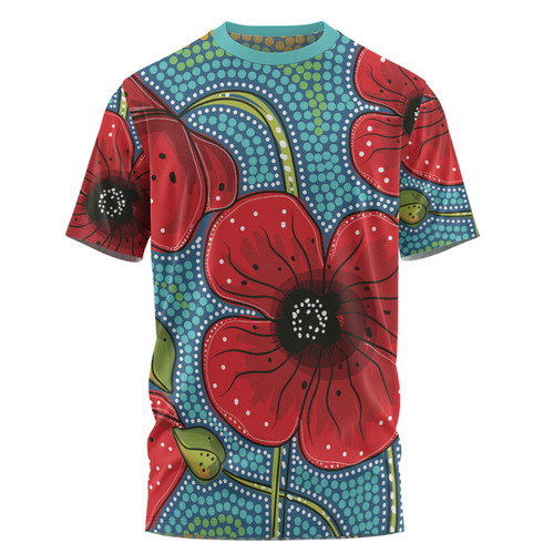 Australia Flowers Aboriginal T-shirt - Aboriginal Dot Art Of Australian Poppy Flower Painting T-shirt