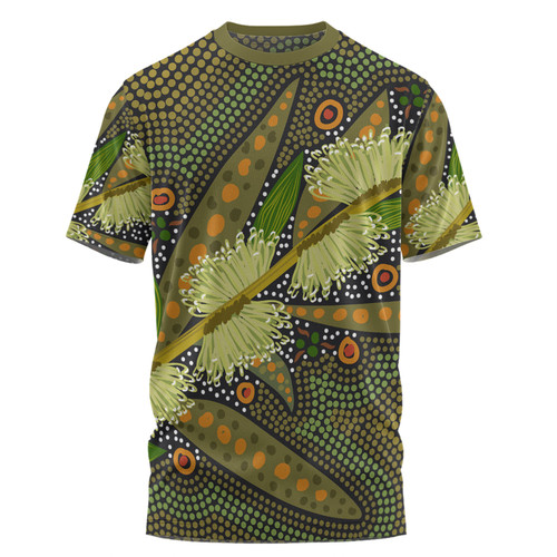 Australia Flowers Aboriginal T-shirt - Aboriginal Dot Art Of Australian Native Flower Hakea Sericea T-shirt