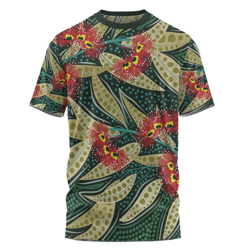 Australia Flowers Aboriginal T-shirt - Aboriginal Dot Art of Australian Native Eucalyptus Plant T-shirt