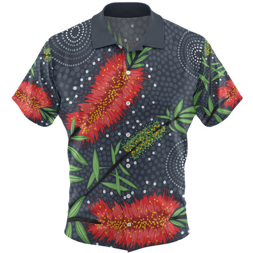 Australia Flowers Aboriginal Hawaiian Shirt - Red Bottle Brush Tree Depicted In Aboriginal Style Hawaiian Shirt