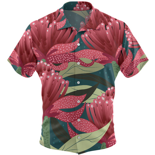 Australia Flowers Aboriginal Hawaiian Shirt - Australian Waratah Flowers Painting In Aboriginal Style Hawaiian Shirt