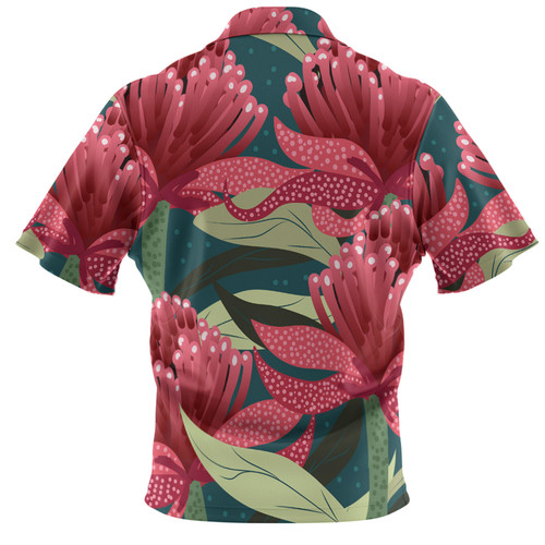Australia Flowers Aboriginal Hawaiian Shirt - Australian Waratah Flowers Painting In Aboriginal Style Hawaiian Shirt
