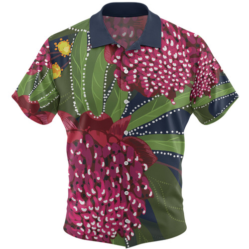 Australia Flowers Aboriginal Hawaiian Shirt - Australian Waratah Flower Art Hawaiian Shirt