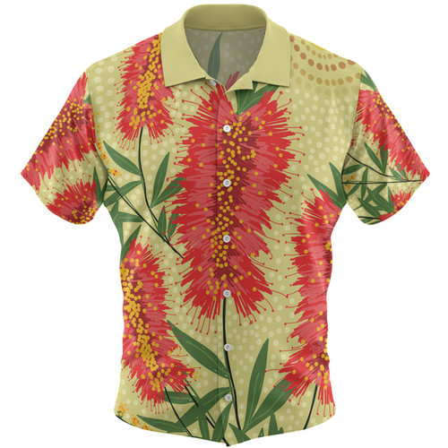 Australia Flowers Aboriginal Hawaiian Shirt - Aboriginal Painting Red Bottle Brush Tree Hawaiian Shirt