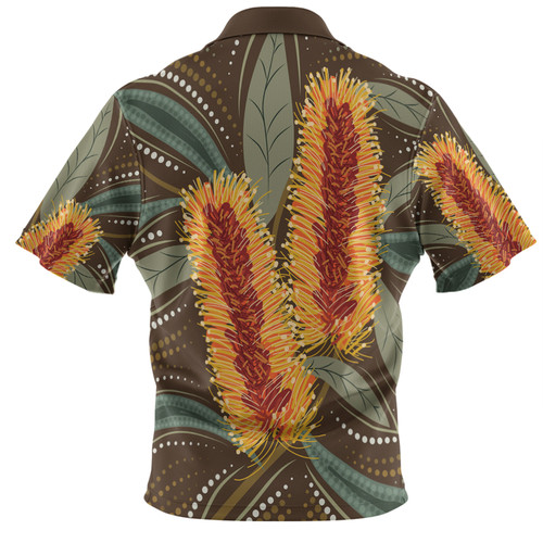 Australia Flowers Aboriginal Hawaiian Shirt - Aboriginal Dot Art With Yellow Banksia Flower Hawaiian Shirt