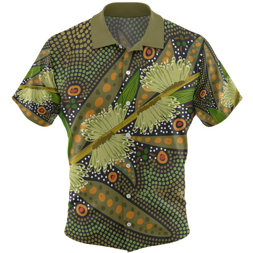 Australia Flowers Aboriginal Hawaiian Shirt - Aboriginal Dot Art Of Australian Native Flower Hakea Sericea Hawaiian Shirt