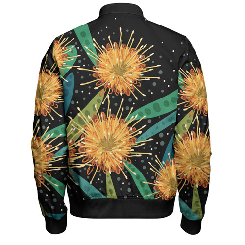 Australia Flowers Aboriginal Bomber Jacket - Australian Yellow Hakea Flower Art Bomber Jacket Australia Flowers Aboriginal Bomber Jacket - Australian Yellow Hakea Flower Art Bomber Jacket