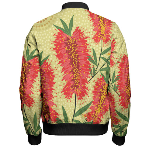 Australia Flowers Aboriginal Bomber Jacket - Aboriginal Painting Red Bottle Brush Tree Bomber Jacket