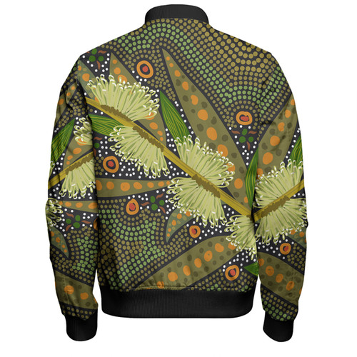 Australia Flowers Aboriginal Bomber Jacket - Aboriginal Dot Art Of Australian Native Flower Hakea Sericea Bomber Jacket Australia Flowers Aboriginal Bomber Jacket - Aboriginal Dot Art Of Australian Native Flower Hakea Sericea Bomber Jacket