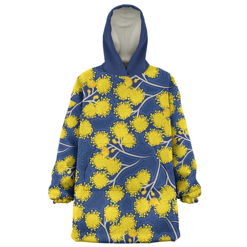 Australia Flowers Aboriginal Snug Hoodie - Yellow Wattle Flowers With Aboriginal Dot Art Snug Hoodie