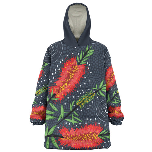 Australia Flowers Aboriginal Snug Hoodie - Red Bottle Brush Tree Depicted In Aboriginal Style Snug Hoodie