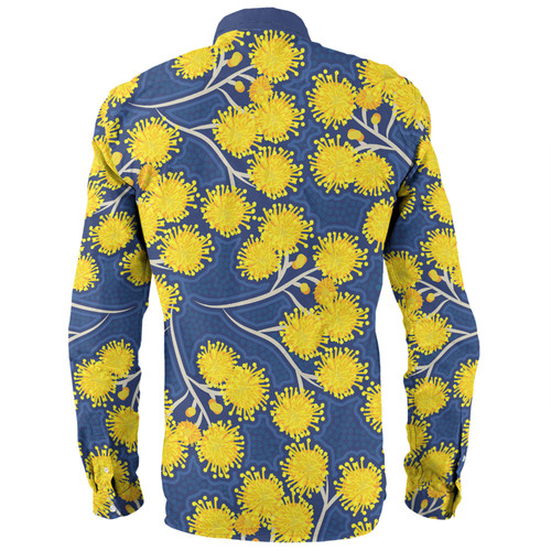 Australia Flowers Aboriginal Long Sleeve Shirt - Yellow Wattle Flowers With Aboriginal Dot Art Long Sleeve Shirt Australia Flowers Aboriginal Long Sleeve Shirt - Yellow Wattle Flowers With Aboriginal Dot Art Long Sleeve Shirt