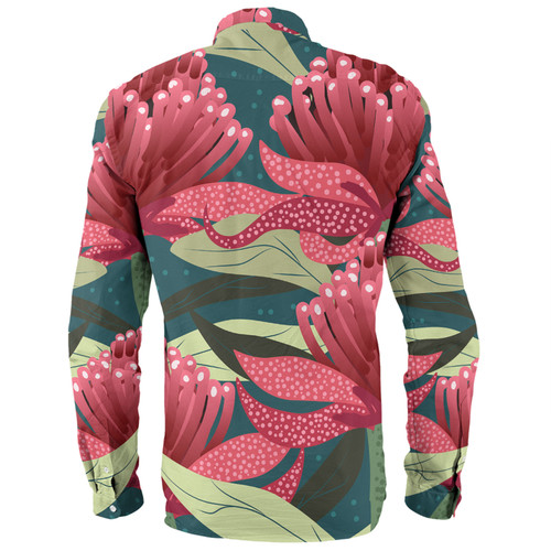 Australia Flowers Aboriginal Long Sleeve Shirt - Australian Waratah Flowers Painting In Aboriginal Style Long Sleeve Shirt Australia Flowers Aboriginal Long Sleeve Shirt - Australian Waratah Flowers Painting In Aboriginal Style Long Sleeve Shirt