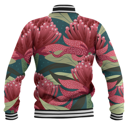 Australia Flowers Aboriginal Baseball Jacket - Australian Waratah Flowers Painting In Aboriginal Style Baseball Jacket Australia Flowers Aboriginal Baseball Jacket - Australian Waratah Flowers Painting In Aboriginal Style Baseball Jacket