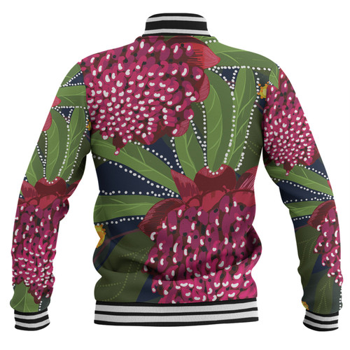 Australia Flowers Aboriginal Baseball Jacket - Australian Waratah Flower Art Baseball Jacket Australia Flowers Aboriginal Baseball Jacket - Australian Waratah Flower Art Baseball Jacket
