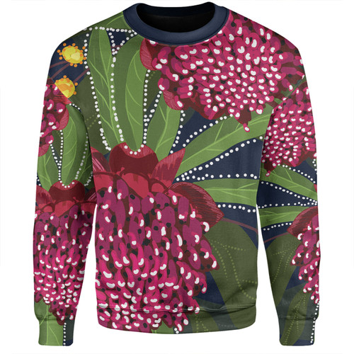 Australia Flowers Aboriginal Sweatshirt - Australian Waratah Flower Art Sweatshirt