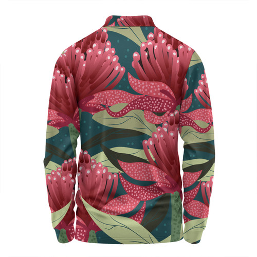 Australia Flowers Aboriginal Long Sleeve Polo Shirt - Australian Waratah Flowers Painting In Aboriginal Style Long Sleeve Polo Shirt Australia Flowers Aboriginal Long Sleeve Polo Shirt - Australian Waratah Flowers Painting In Aboriginal Style Long Sleeve Polo Shirt
