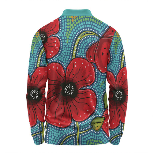 Australia Flowers Aboriginal Long Sleeve Polo Shirt - Aboriginal Dot Art Of Australian Poppy Flower Painting Long Sleeve Polo Shirt Australia Flowers Aboriginal Long Sleeve Polo Shirt - Aboriginal Dot Art Of Australian Poppy Flower Painting Long Sleeve Polo Shirt