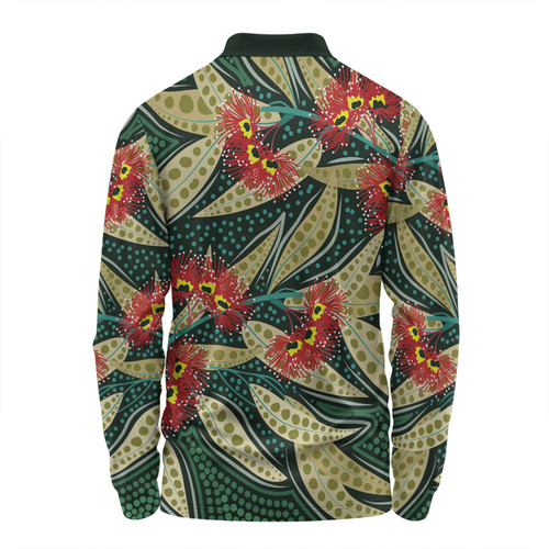 Australia Flowers Aboriginal Long Sleeve Polo Shirt - Aboriginal Dot Art of Australian Native Eucalyptus Plant Long Sleeve Polo Shirt Australia Flowers Aboriginal Long Sleeve Polo Shirt - Aboriginal Dot Art of Australian Native Eucalyptus Plant Long Sleeve Polo Shirt