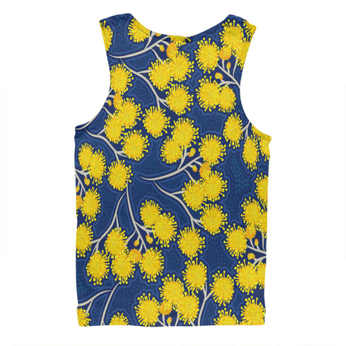 Australia Flowers Aboriginal Men Singlet - Yellow Wattle Flowers With Aboriginal Dot Art Men Singlet Australia Flowers Aboriginal Men Singlet - Yellow Wattle Flowers With Aboriginal Dot Art Men Singlet