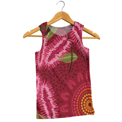 Australia Flowers Aboriginal Men Singlet - Pink Bottle Brush Flora In Indigenous Painting Men Singlet