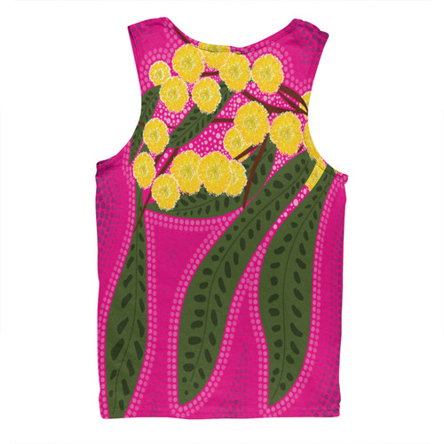 Australia Flowers Aboriginal Men Singlet - Australian Yellow Wattle Flowers Painting In Aboriginal Dot Art Style Men Singlet Australia Flowers Aboriginal Men Singlet - Australian Yellow Wattle Flowers Painting In Aboriginal Dot Art Style Men Singlet