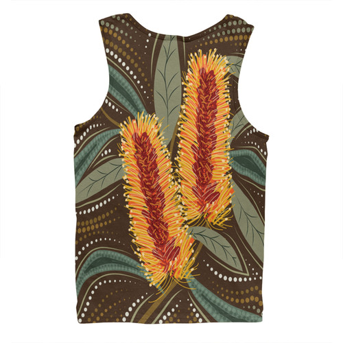 Australia Flowers Aboriginal Men Singlet - Aboriginal Dot Art With Yellow Banksia Flower Men Singlet Australia Flowers Aboriginal Men Singlet - Aboriginal Dot Art With Yellow Banksia Flower Men Singlet
