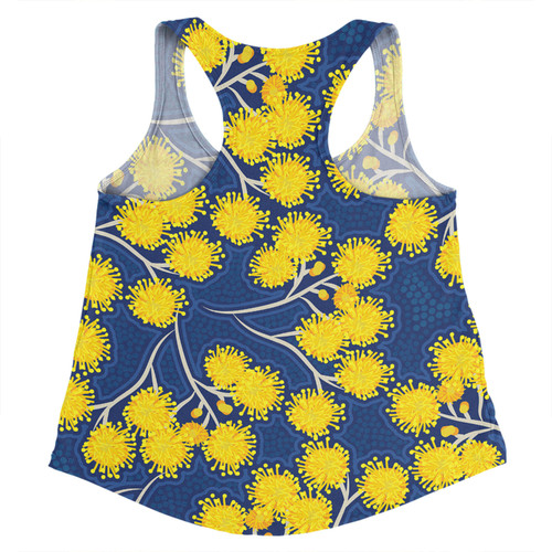 Australia Flowers Aboriginal Women Racerback Singlet - Yellow Wattle Flowers With Aboriginal Dot Art Women Racerback Singlet Australia Flowers Aboriginal Women Racerback Singlet - Yellow Wattle Flowers With Aboriginal Dot Art Women Racerback Singlet