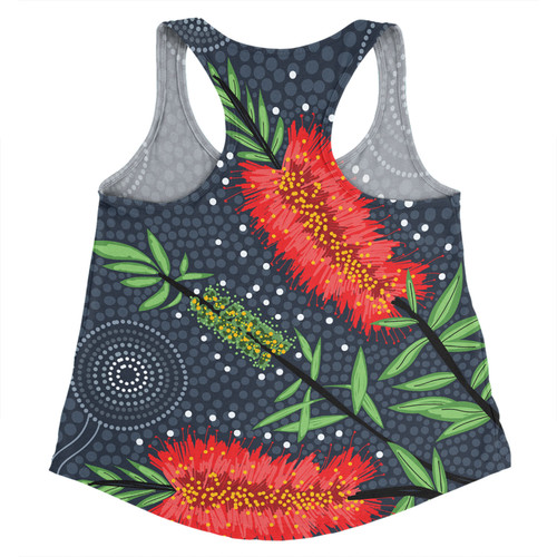 Australia Flowers Aboriginal Women Racerback Singlet - Red Bottle Brush Tree Depicted In Aboriginal Style Women Racerback Singlet Australia Flowers Aboriginal Women Racerback Singlet - Red Bottle Brush Tree Depicted In Aboriginal Style Women Racerback Singlet